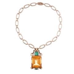 1940s Tiffany & Co. 100 Carat Citrine Emerald Diamond Gold Necklace