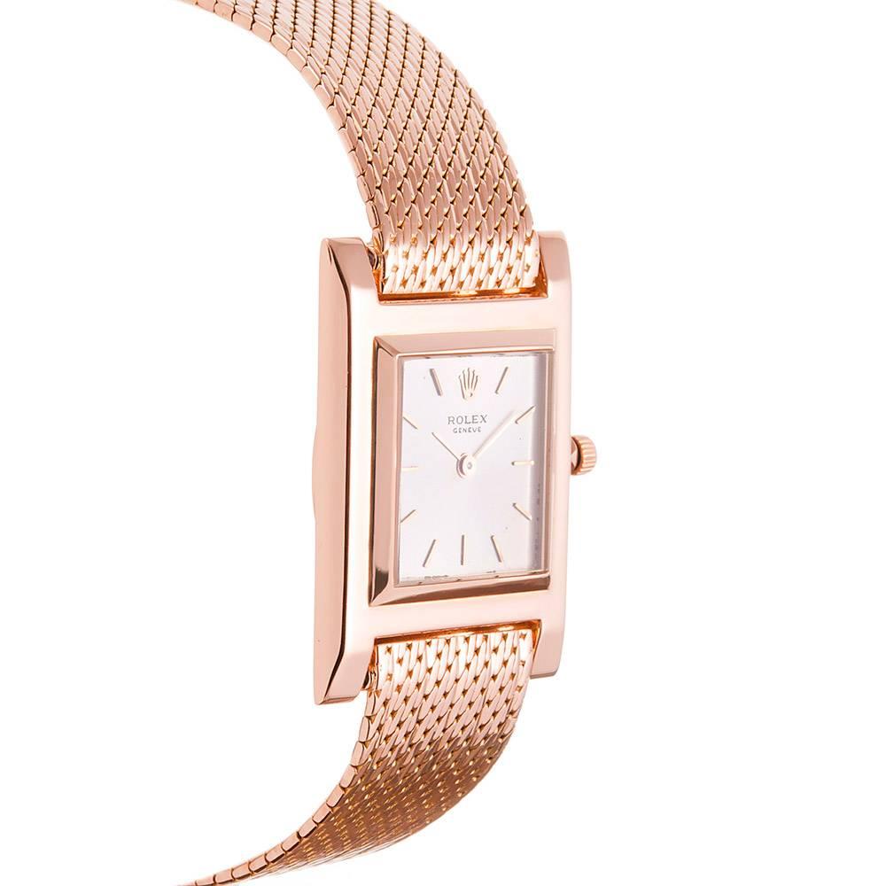 Rolex Rose Gold Square Dress Wristwatch In Excellent Condition In Carmel-by-the-Sea, CA