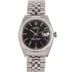 Rolex Stainless Steel Datejust Black Gilt Dial Wristwatch Ref 1603 