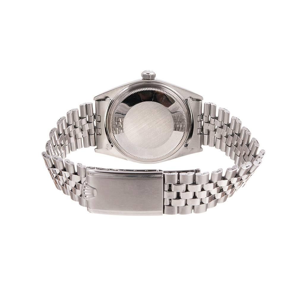 Men's Rolex Stainless Steel Datejust Black Gilt Dial Wristwatch Ref 1603 