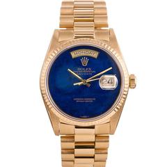 Retro Rolex Yellow Gold Lapis Dial Day-Date Wristwatch Ref 18038