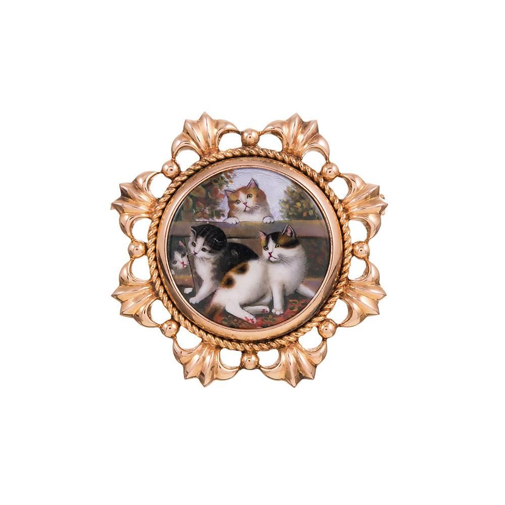 Victorian Miniature Portrait Gold Frame Pin Pendant In Excellent Condition In Carmel-by-the-Sea, CA