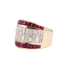 Channel Set Ruby Diamond Gold Band Ring