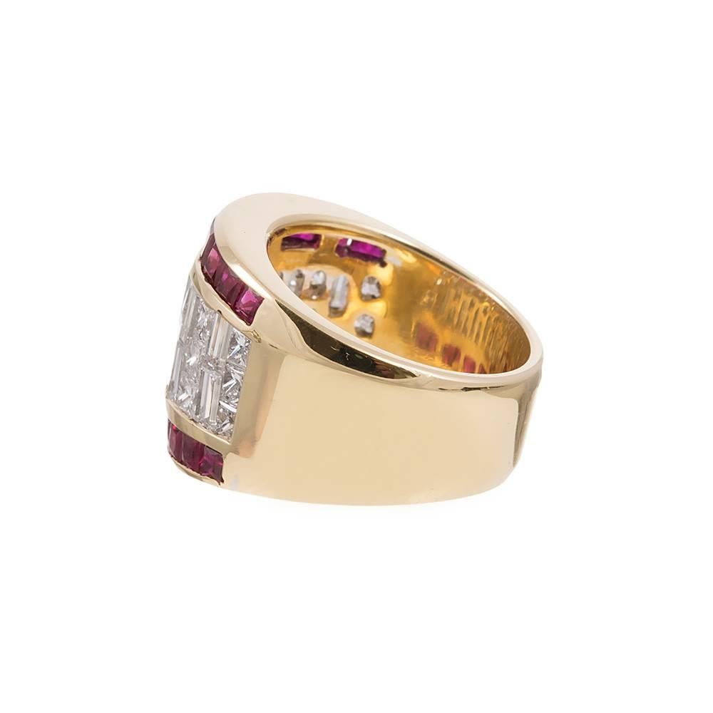 Channel Set Ruby Diamond Gold Band Ring In Excellent Condition In Carmel-by-the-Sea, CA