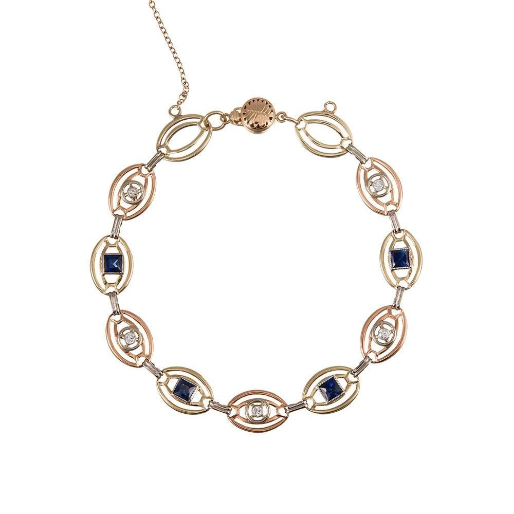 Sapphire Diamond Tricolor Gold Bracelet