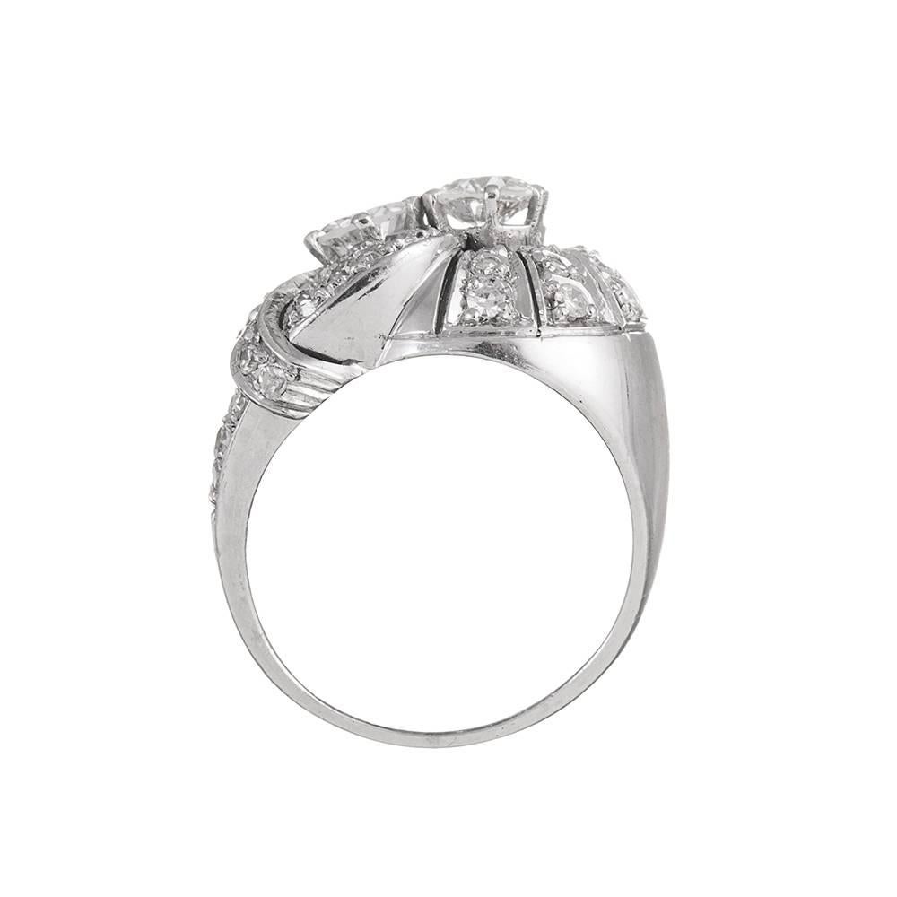 Retro Asymmetrical Diamond Platinum Ring In Excellent Condition In Carmel-by-the-Sea, CA