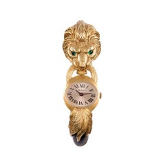 Vintage Bueche Girod Ladies Yellow Gold Carved Wood Lion’s Head Wristwatch