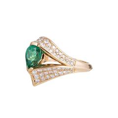 Feriozzi 1.68 Carat Pear Emerald Diamond Gold Ring