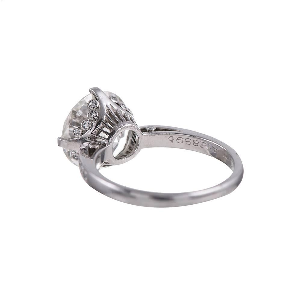 3.71 Carat Round Diamond Platinum Solitaire Ring In Excellent Condition In Carmel-by-the-Sea, CA