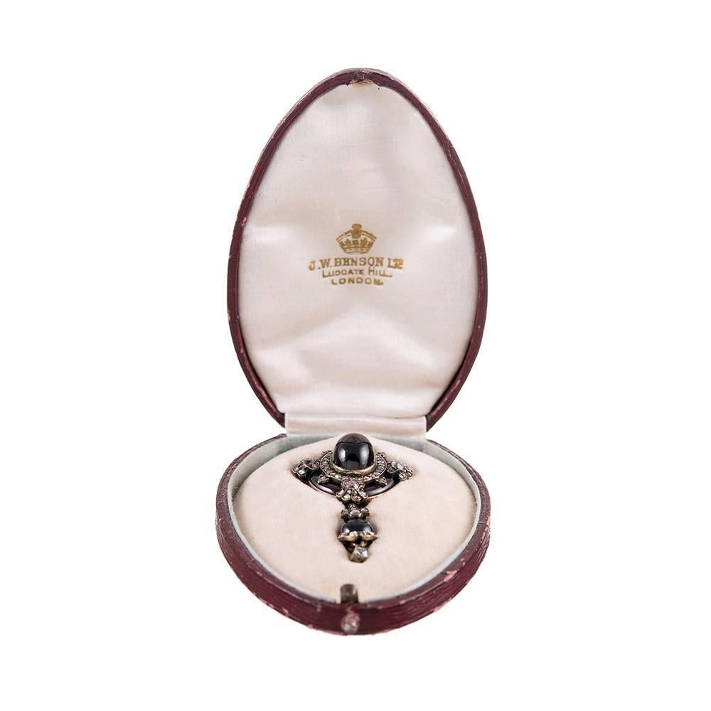 Victorian Garnet Diamond Pin Pendant with Original Box In Good Condition For Sale In Carmel-by-the-Sea, CA
