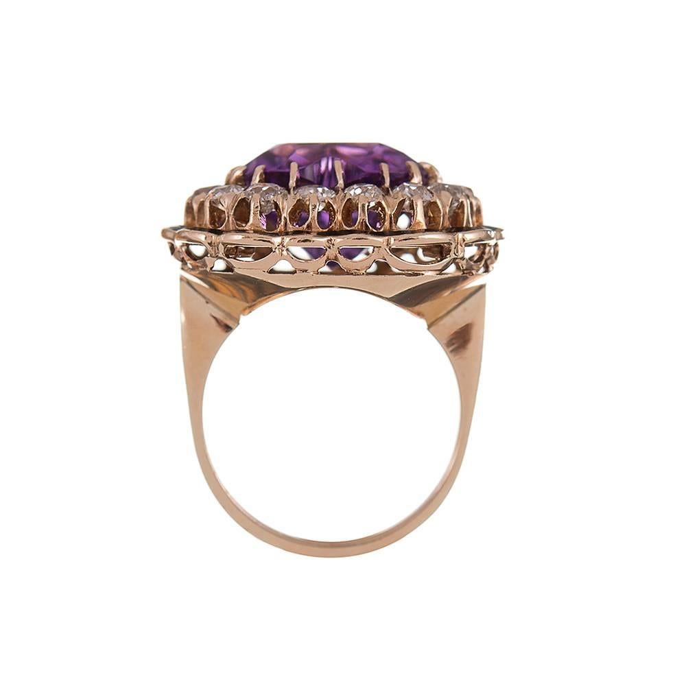 Women's 1910s Heart Shaped Amethyst Enamel Diamond Gold Ring