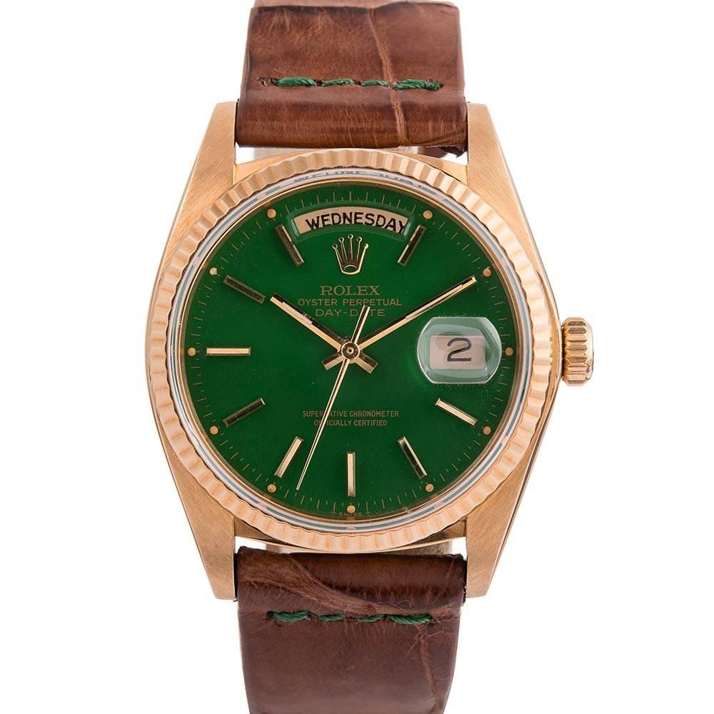 Rolex Yellow Gold Green Stella Dial Day-Date Wristwatch Ref 18038