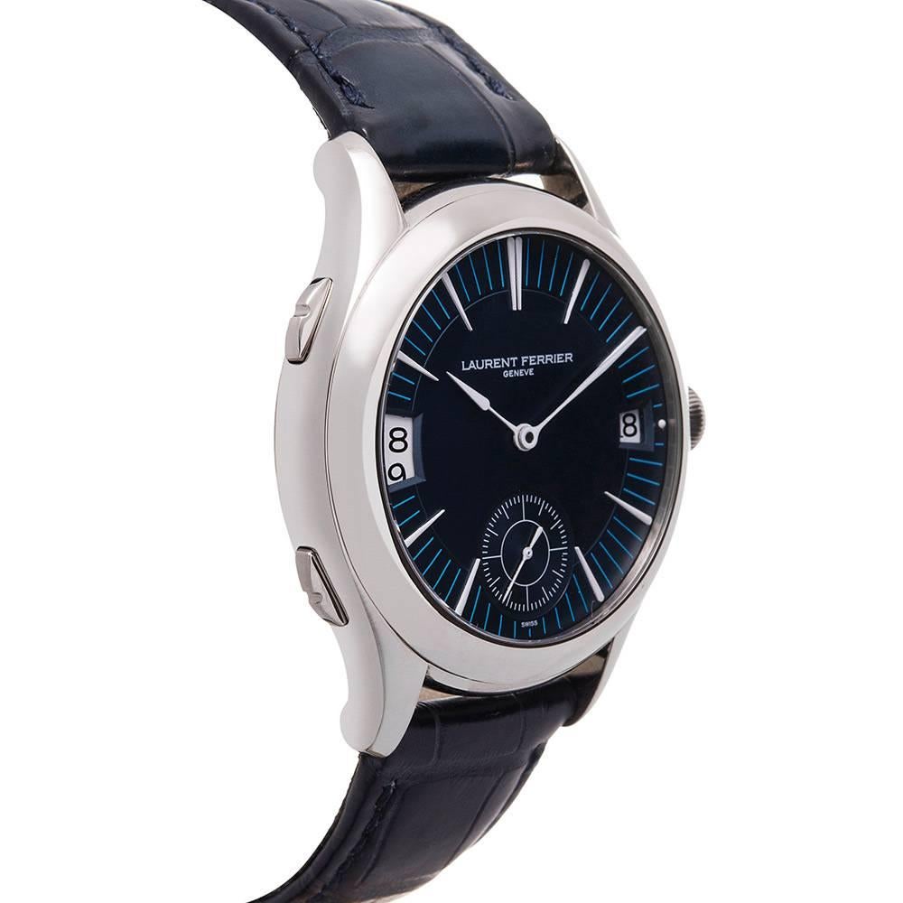 Laurent Ferrier White Gold Blue Dial Galet Traveller Wristwatch In New Condition In Carmel-by-the-Sea, CA