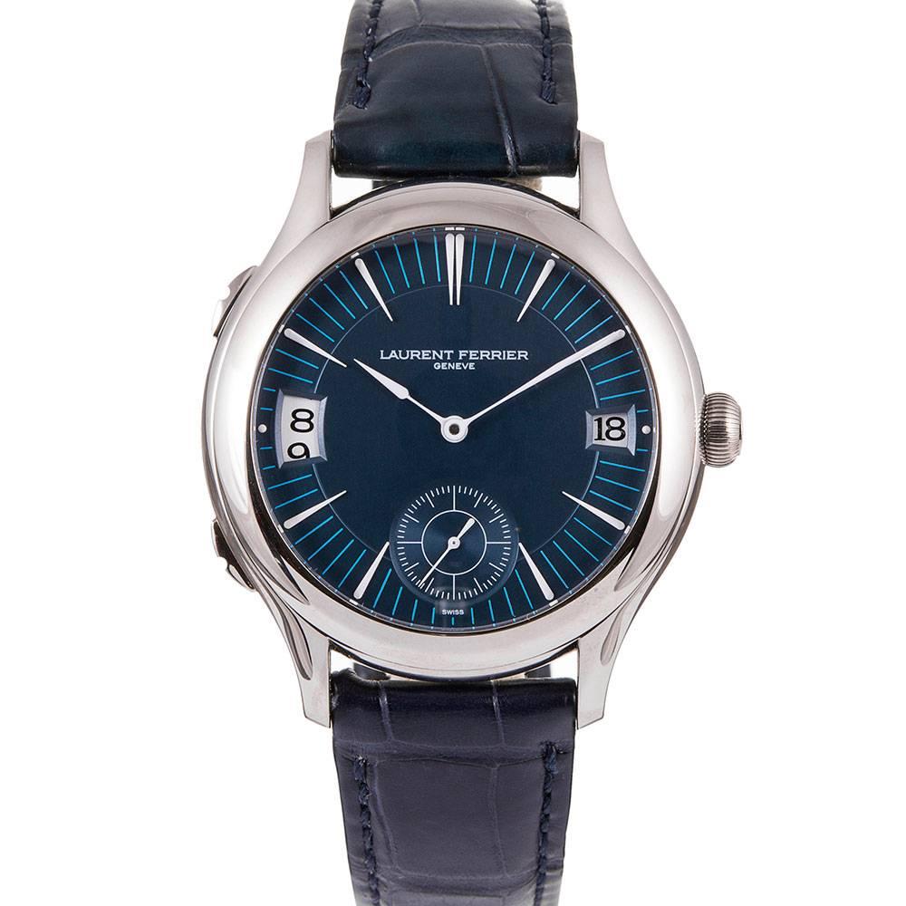 Laurent Ferrier White Gold Blue Dial Galet Traveller Wristwatch