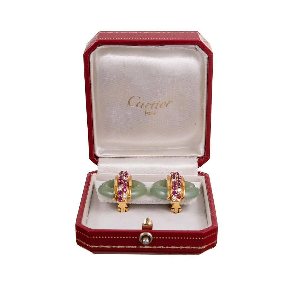 Cartier A. Cipullo Jade Ruby Diamond Gold Ear Clips 1