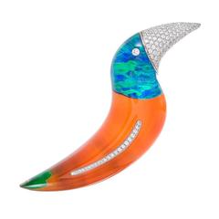 Vhernier Rock Crystal Gemstone Toucan Brooch