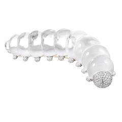 Vhernier Rock Crystal Diamond Gold Caterpillar Brooch