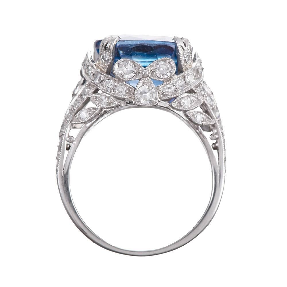 Women's 9.03 Carat Cornflower Blue Sapphire Diamond Platinum Floral Ring