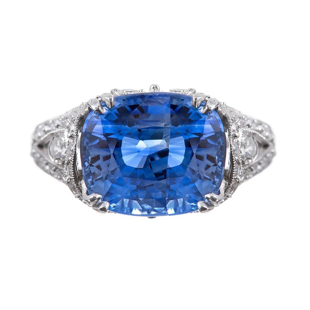 9.03 Carat Cornflower Blue Sapphire Diamond Platinum Floral Ring