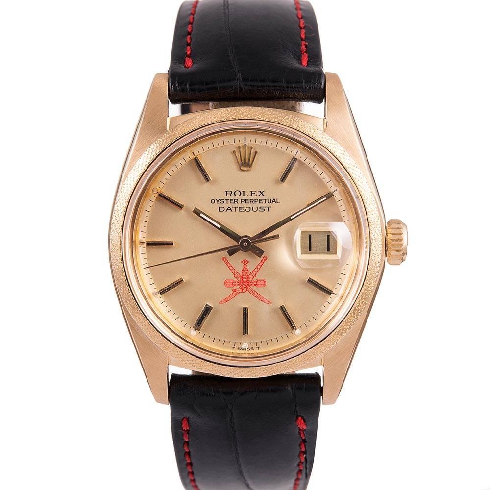 Rolex Yellow Gold Florentine Bezel Datejust Omani Khanjar Dial Wristwatch
