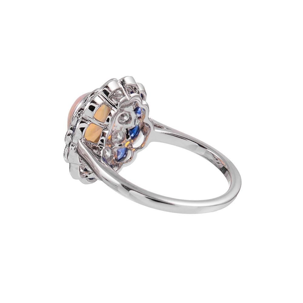 Opal, Diamond & Sapphire Cluster Ring In New Condition In Carmel-by-the-Sea, CA