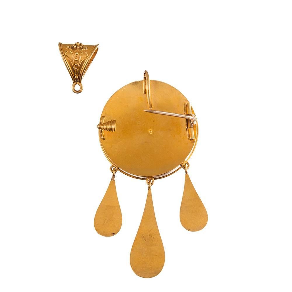 Antique Victorian Cherub Motif Micromosaic Gold Pin Pendant Earrings Suite 1