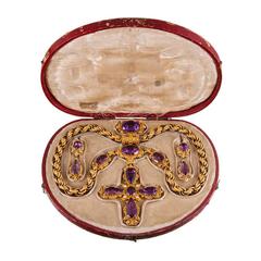 Magnificent Georgian Amethyst Cross Necklace, Earrings and Pin Suite 