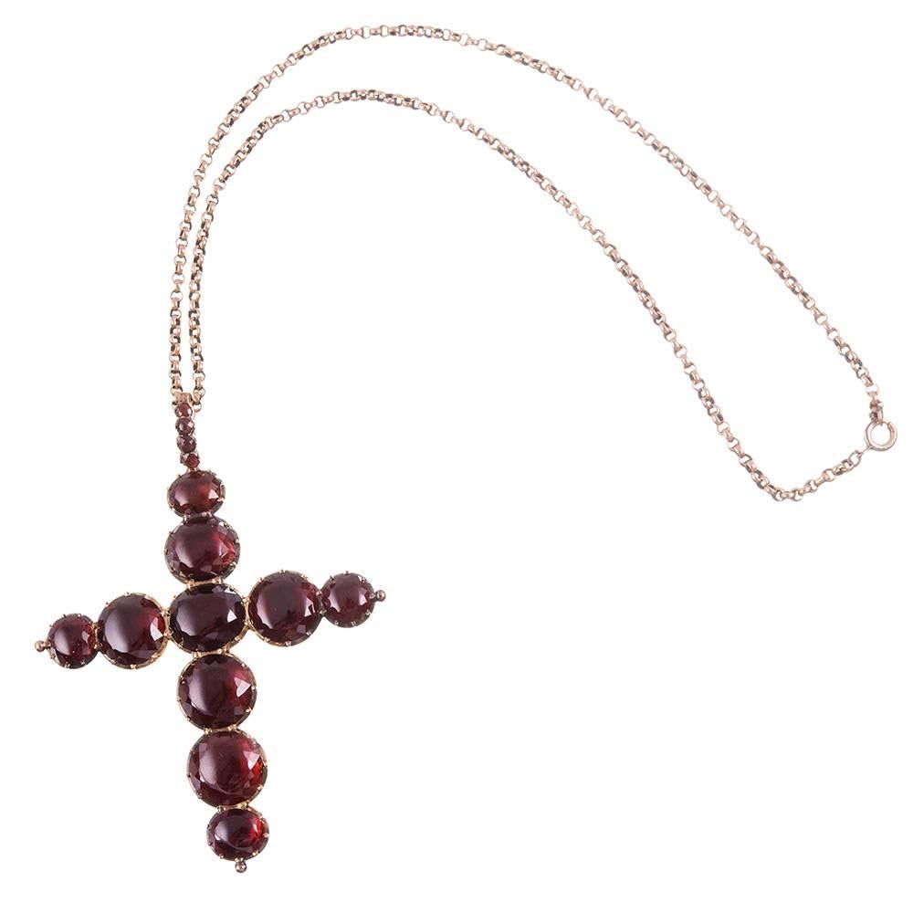 Victorian Oversized Garnet Gold Cross In Excellent Condition In Carmel-by-the-Sea, CA
