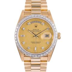 Rolex Yellow Gold Diamond All Factory Day-Date Wristwatch Ref  #18048