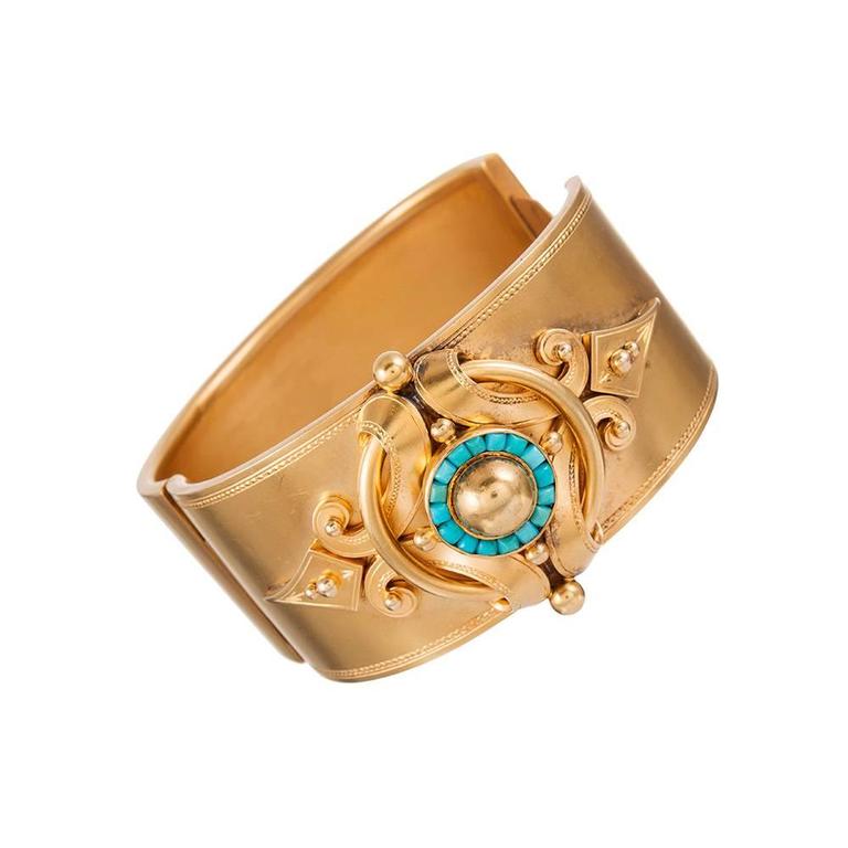 Victorian Turquoise Gold Bracelet Brooch And Earrings Suite In Victorian Turquoise Gold Bracelet Brooch And Earrings Suite In Original Box Excellent Condition For