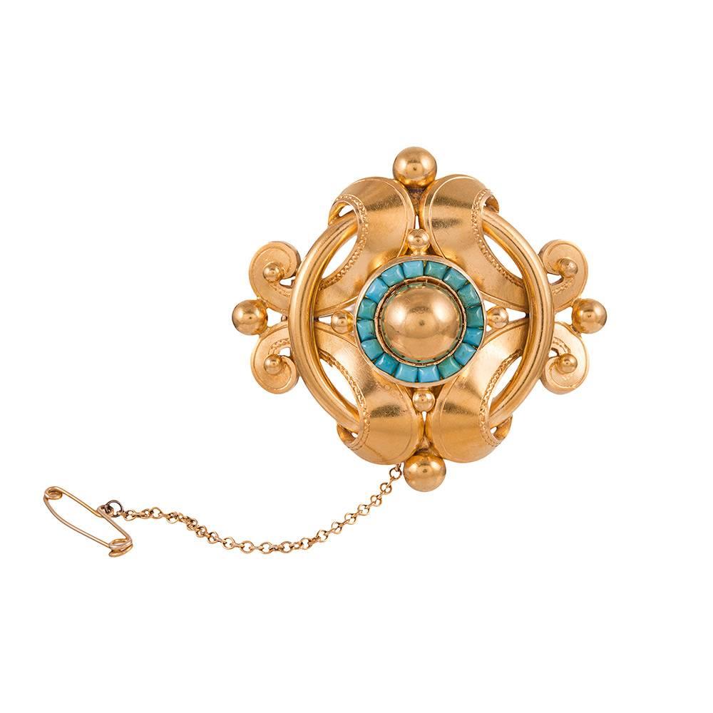 Victorian Turquoise Gold Bracelet Brooch and Earrings Suite in Original Box 1