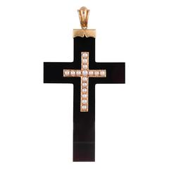 Large Victorian Pearl Onyx Gold Cross