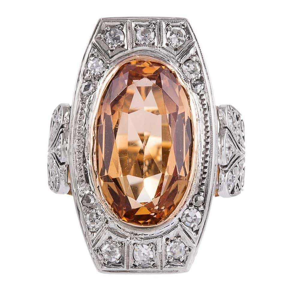 Topaz Classic Rings 1910 Antique Edwardian 6 Carat Imperial Precious Topaz Diamond Gold ...