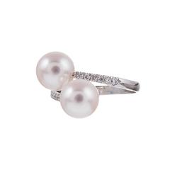 Pink Pearl Diamond Gold Bypass Ring