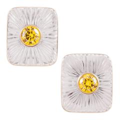 2.33 Carat Cultured Fancy Vivid Orange Yellow Diamonds Rock Crystal Earrings 8