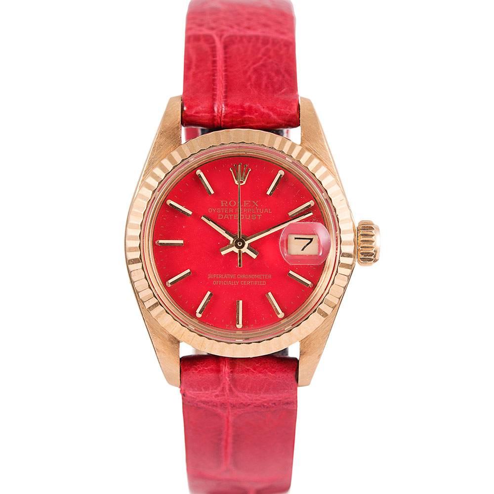 Rolex Ladies yellow gold Red Stella Dial Datejust Wristwatch