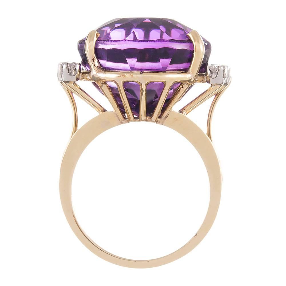 25 Carat Round Amethyst Diamond Gold Ring In Excellent Condition In Carmel-by-the-Sea, CA