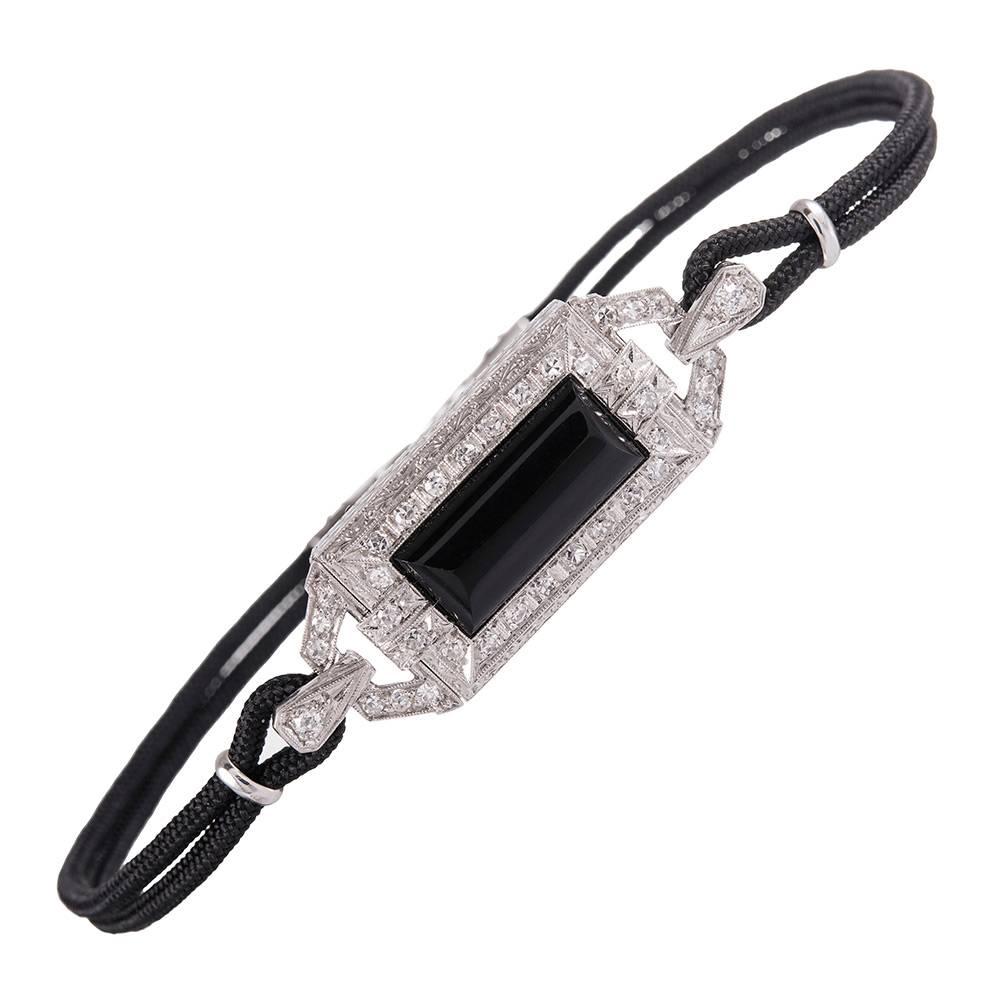 Art Deco Onyx diamond platinum Bracelet