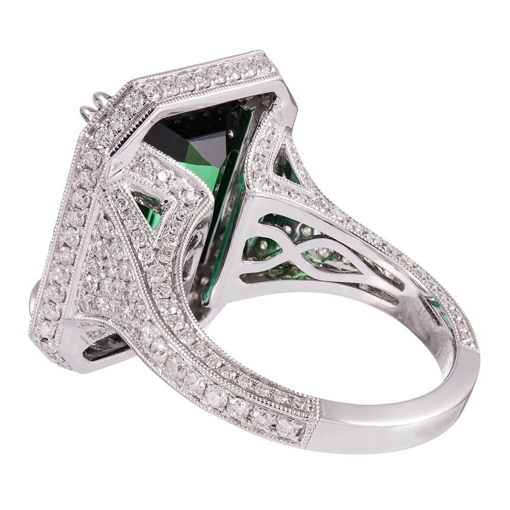 Emerald Cut 13.22 Carat Tourmaline Ring with Diamonds 