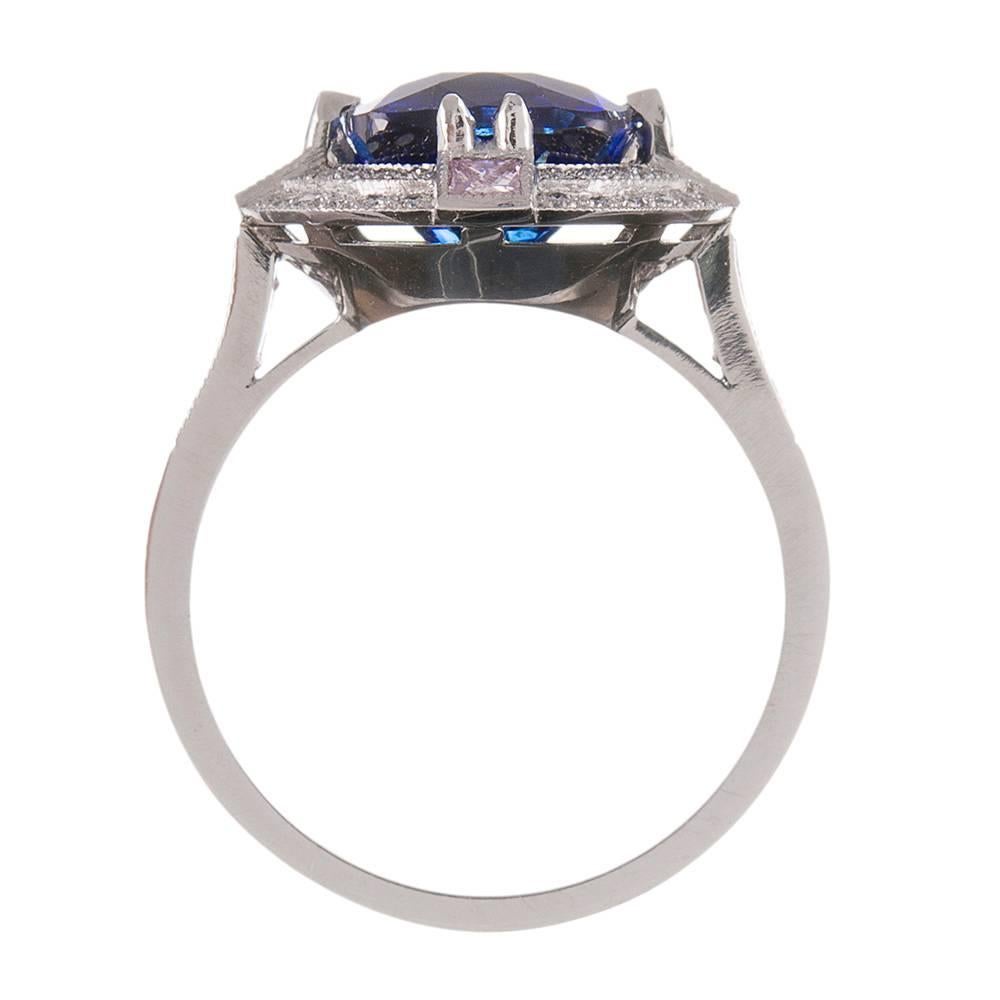 Women's 4.33 Carat Sapphire Pink and White Diamond Platinum Ring For Sale