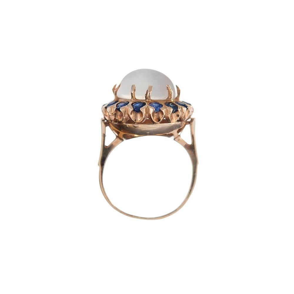 Women's Cabochon Moonstone Sapphire Gold Cluster Ring