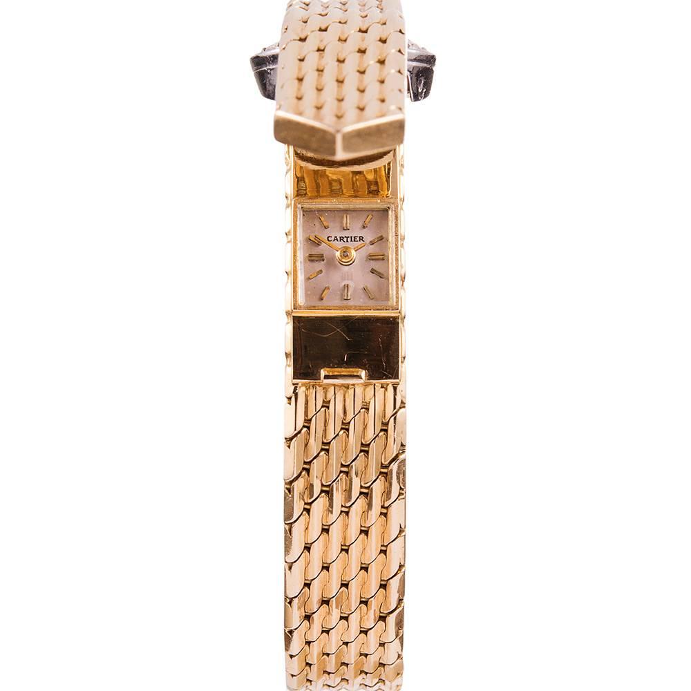 Women's Cartier Gold Diamonds Closed Cover  Buckle Bracelet Wristwatch 1950s 