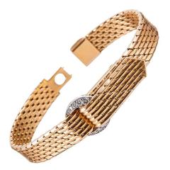 Cartier Gold Diamonds Closed Cover  Buckle Bracelet Wristwatch 1950s