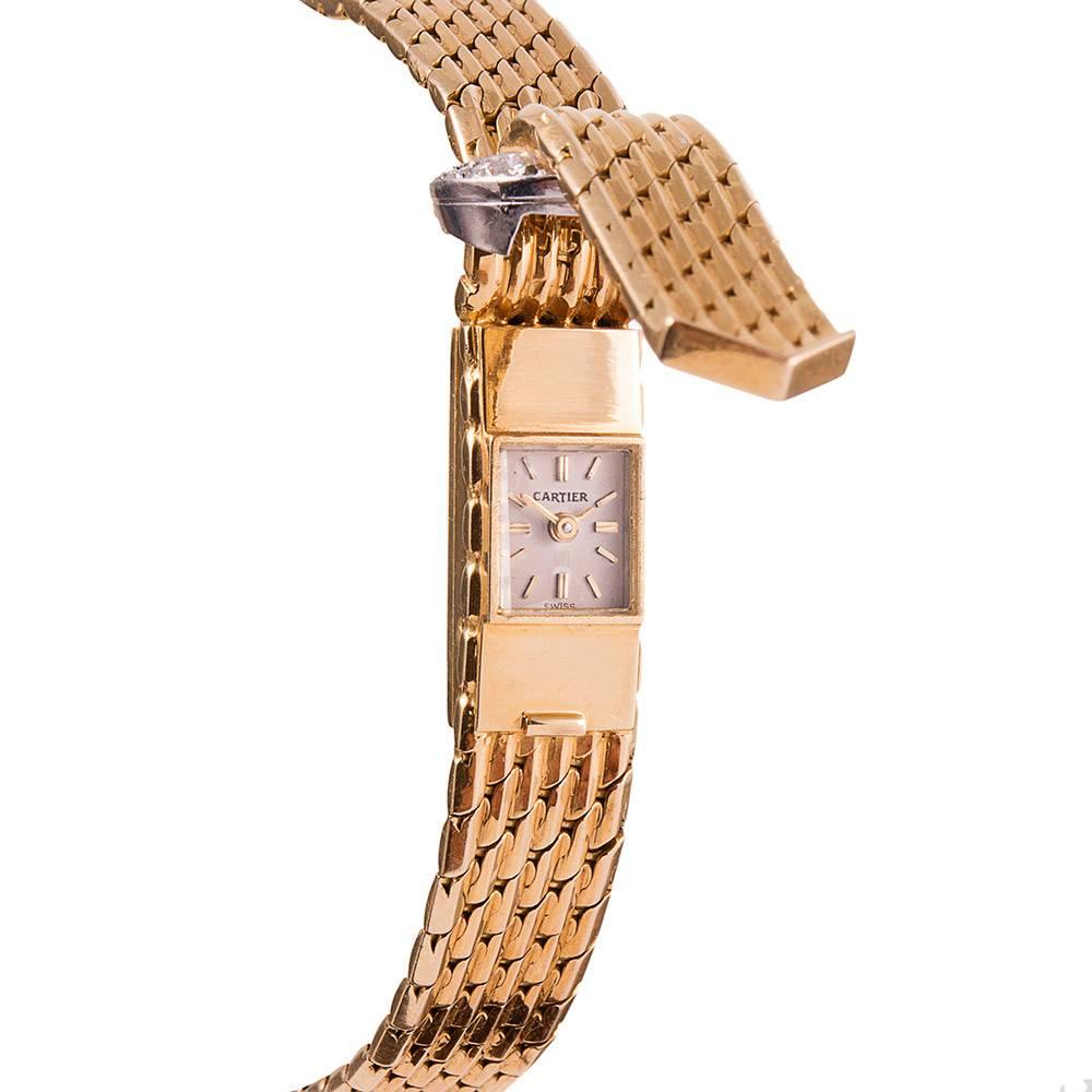 Cartier Gold Diamonds Closed Cover  Buckle Bracelet Wristwatch 1950s  In Excellent Condition In Carmel-by-the-Sea, CA