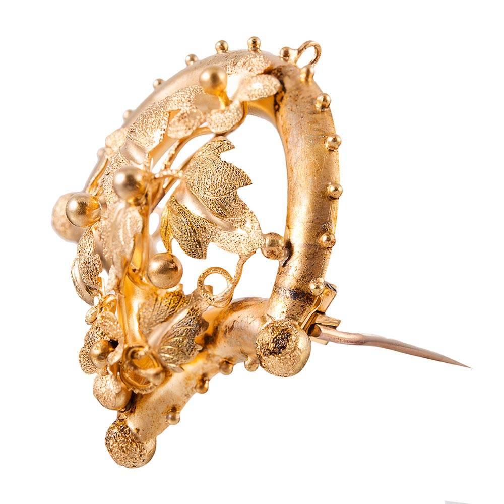 Women's Victorian Garden Motif Gold Earrings and Pin Pendant Suite