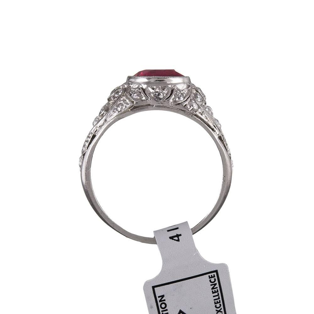 Women's or Men's Art Deco 2.02 Carat Ruby Diamond Platinum Ring For Sale