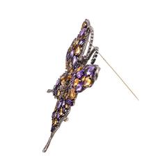 Splendid Amethyst Citrine Diamond Butterfly Brooch