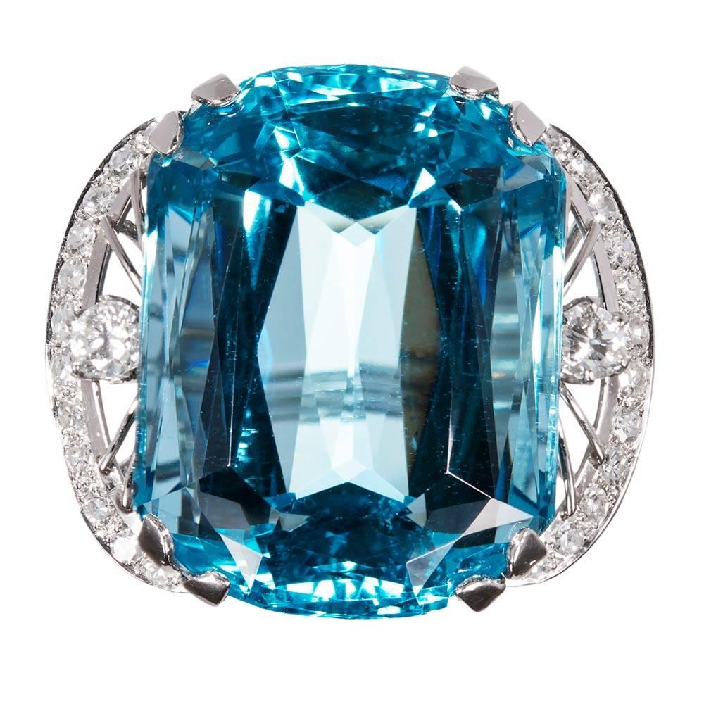 Important 86.35 Carat Santa Maria Aquamarine Diamond Ring For Sale