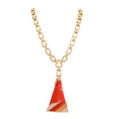 Henry Dunay Massive Modernist Coral Diamond Pendant 2