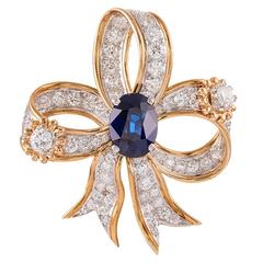 Tiffany & Co. Schlumberger  Sapphire  Diamond Bow Brooch
